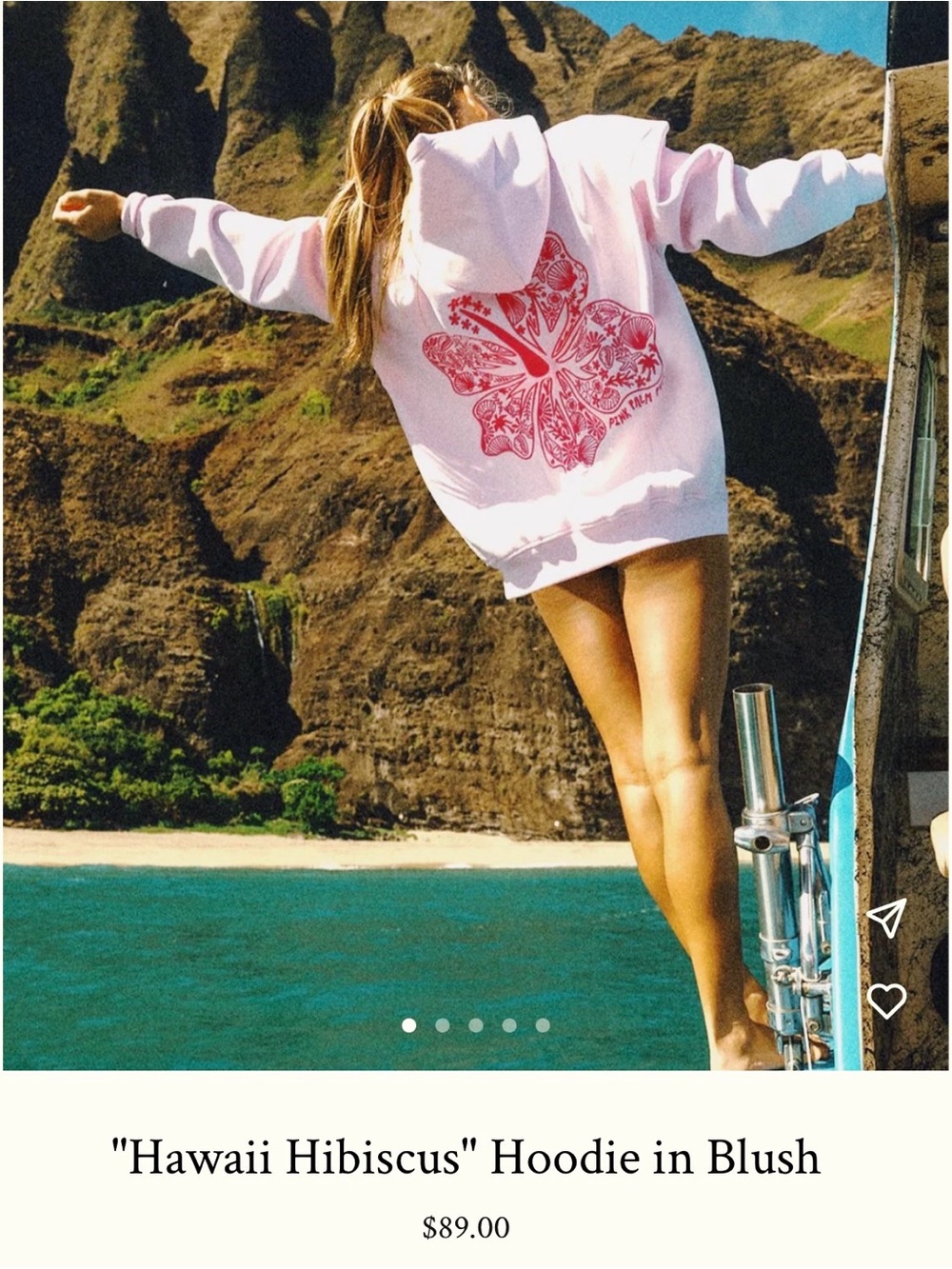 Pink Palm Puff Hawaii Hibiscus Hoodie - Blush